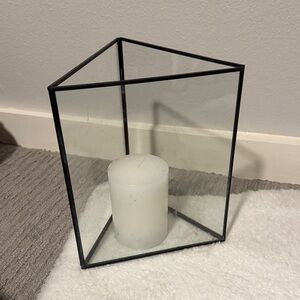Crate&Barrel Black Geometric Glass Candle Holder